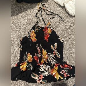Floral Halter Top - Black and Red